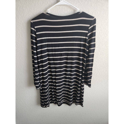 Soma Womens Sz S Long Sleeve Tunic Length Slinky T Shirt Black White Striped