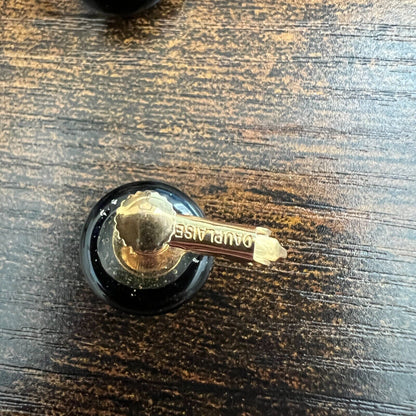 Vintage 1990s Dauplaise Clip On Earrings Art Deco Round Black Gold