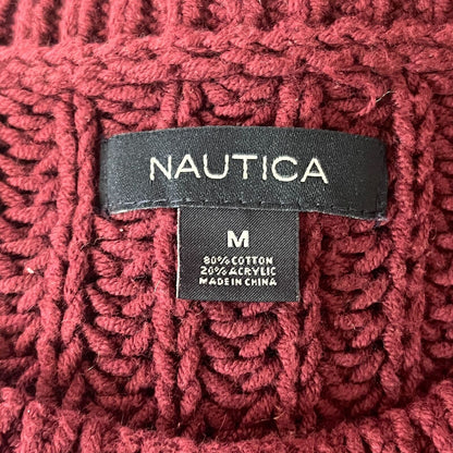 Nautica Womens Sz M Chunky Knit Cableknit Sweater Maroon Purple