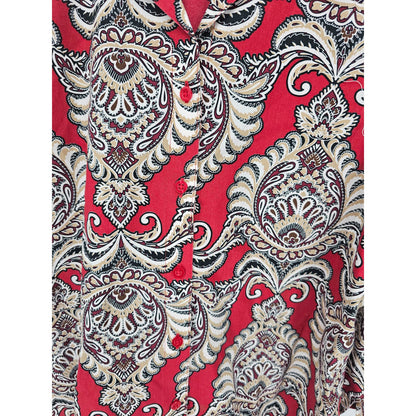 Chicos Womens Sz 2 (XXL) Long Sleeve Button Up Shirt Red Paisley Print No Iron