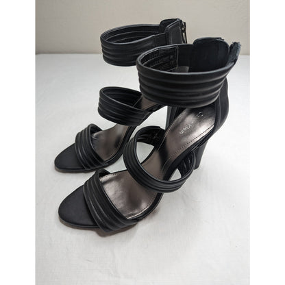 Calvin Klein Womens Sz 10 ALDA Black Leather Ankle Strap High Heels