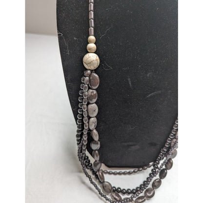 Vintage Long Multi Strand Beaded Necklace Gray Tone Beads