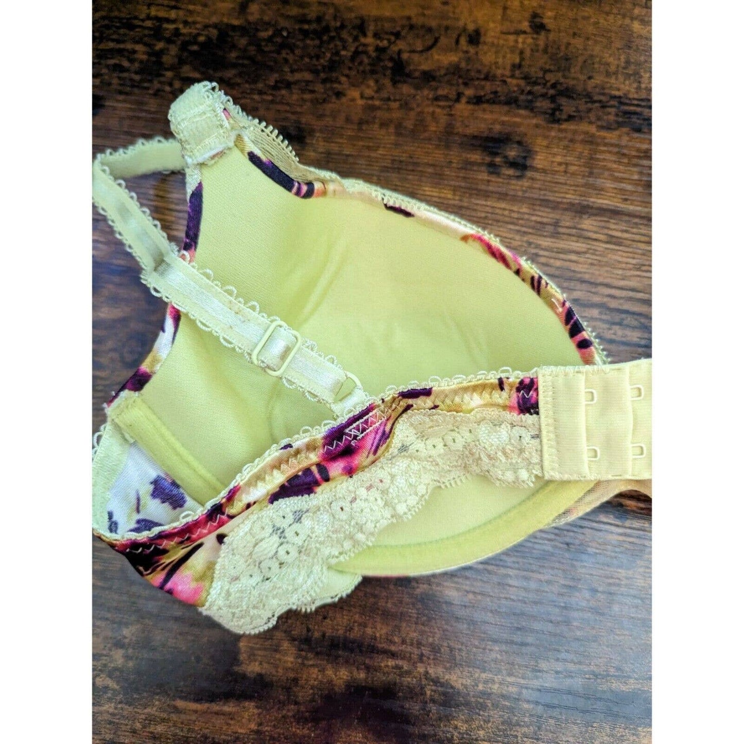 Ambrielle Womens Sz 34C Extreme Push Up Plunge Bra Red Yellow Floral