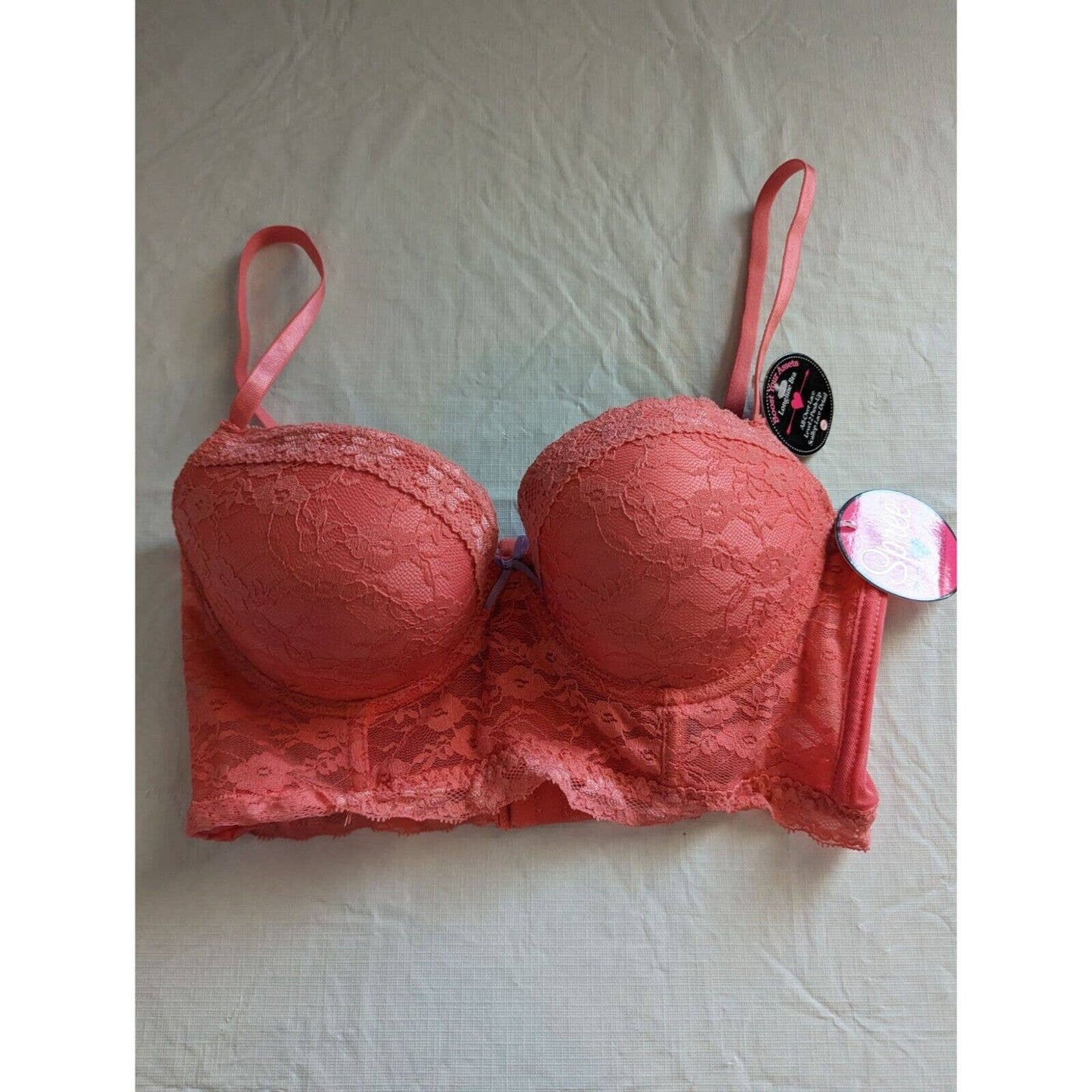 Spree Intimates Womens Sz 36C Longline Push Up Bra Coral Pink Lace NEW