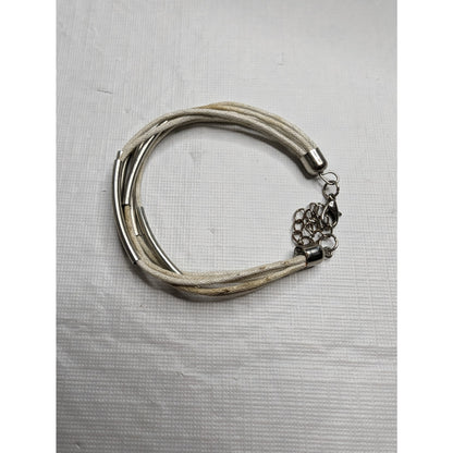 Vintage 1970s Rope Style Multi Strand Cream Bracelet Silver Tone