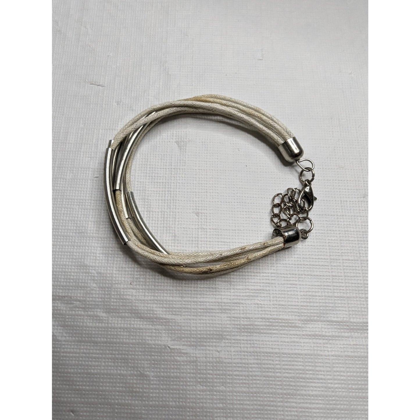 Vintage 1970s Rope Style Multi Strand Cream Bracelet Silver Tone