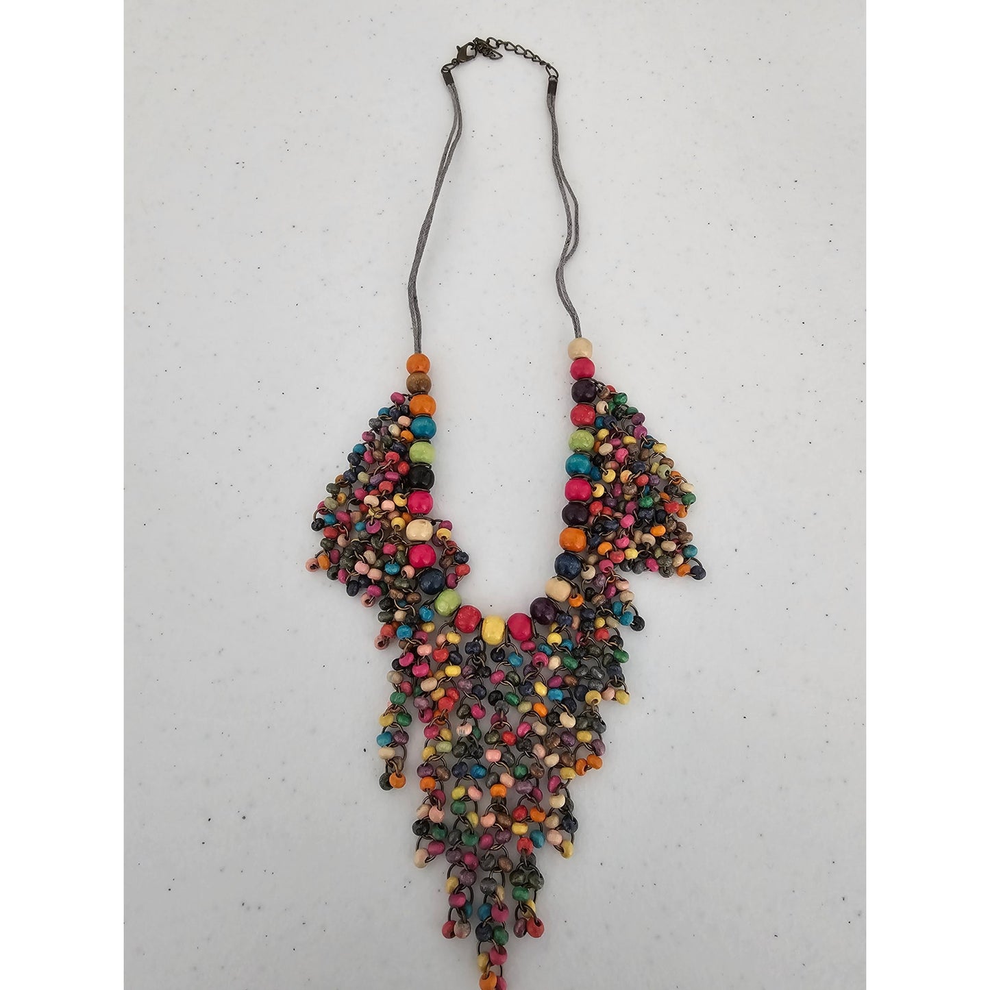 Vintage Y2K Wooden Beaded Bib Style Necklace Rainbow Pride