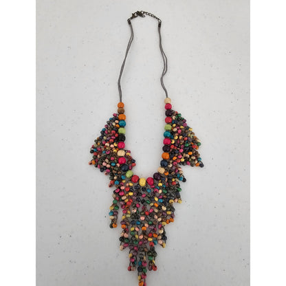 Vintage Y2K Wooden Beaded Bib Style Necklace Rainbow Pride