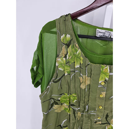 Vintage 1990s United Team Womens Sz M Maxi Dress Avocado Green Floral