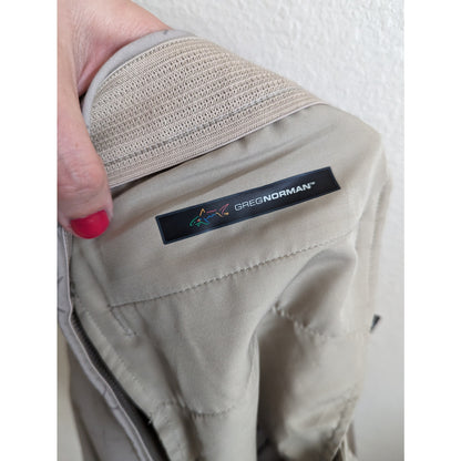 Greg Norman Mens Sz 38 Athletic Golf Shorts Golf Club Print Taupe