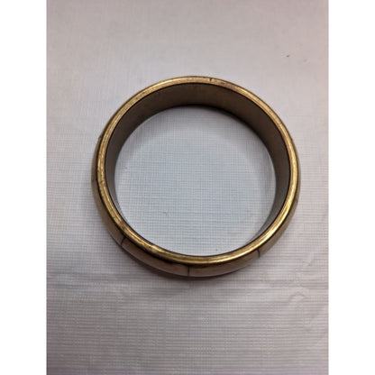 Vintage Brass and Mother of Pearl Rounded Bangle Bracelet Ivory 1960s