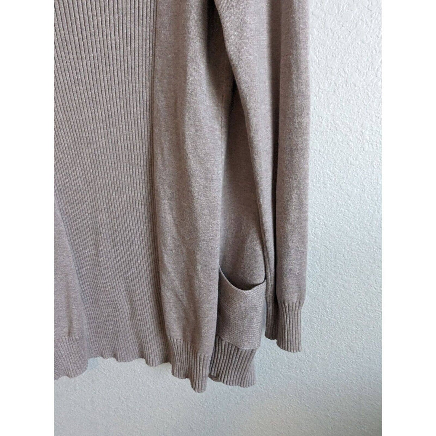 Natural Reflections Womens Sz M Open Front Cardigan Sweater Ribbed Taupe Beige