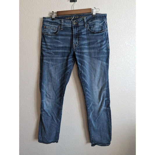 American Eagle Mens Sz 32x34 Slim Pierna Recta Jeans Azules Lavado Medio