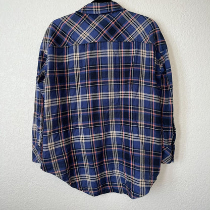 BKE Womens Sz S Long Sleeve Button Down Shirt Boyfriend Fit Blue Plaid