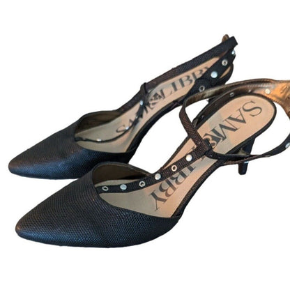 Sam & Libby Womens Sz 9.5 Pointed Toe HHeels Black w/ Silver Studded