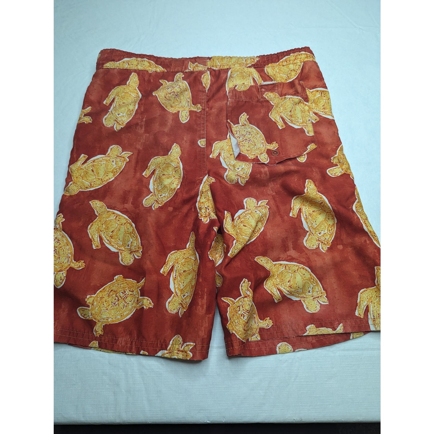 Flying Barracuda Boys Sz 7 Lined Swim Trunks Swimsuit Orange Turtle Print