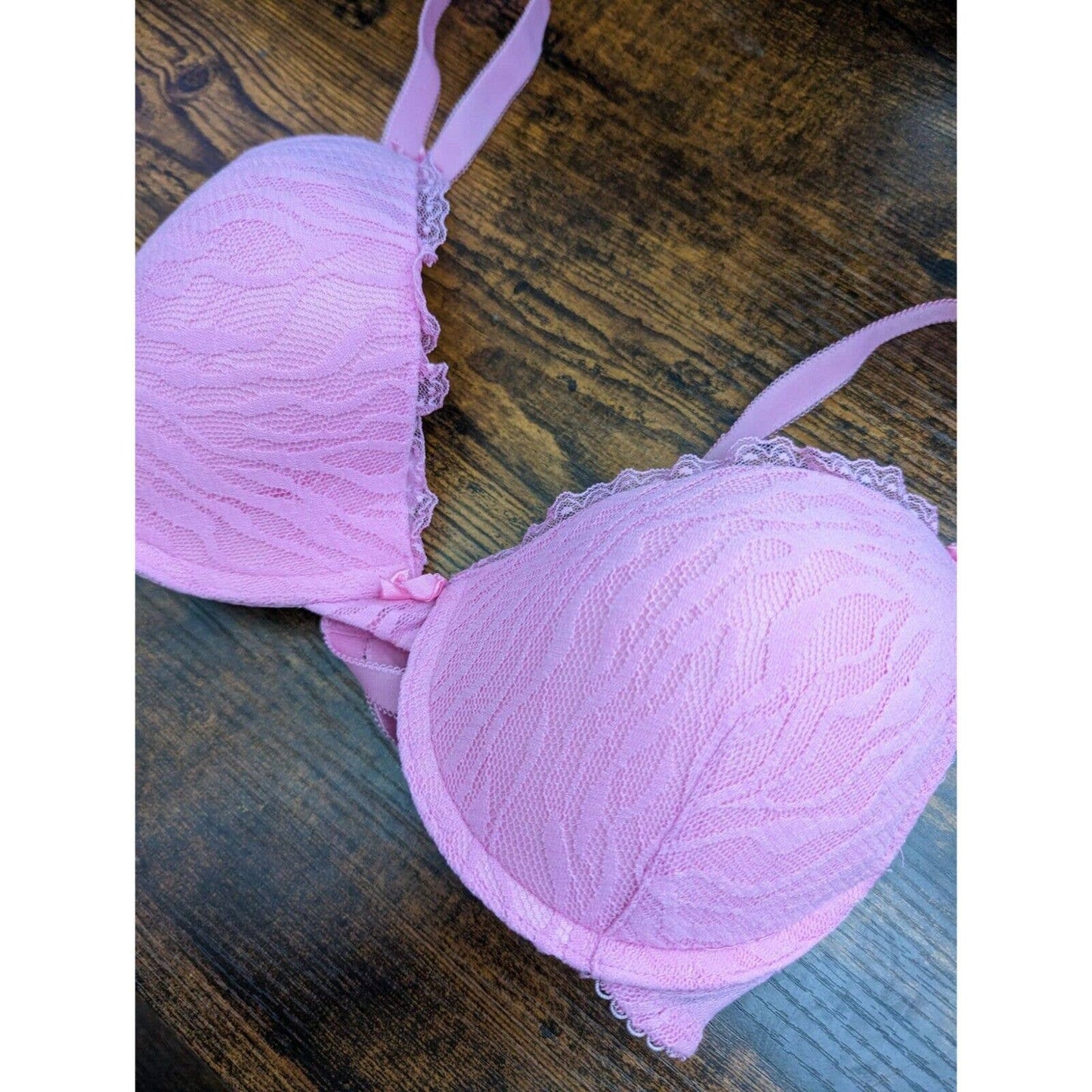 Vintage Smart & Sexy Womens Sz 36D Lightly Padded T Shirt Bra Pink Lace