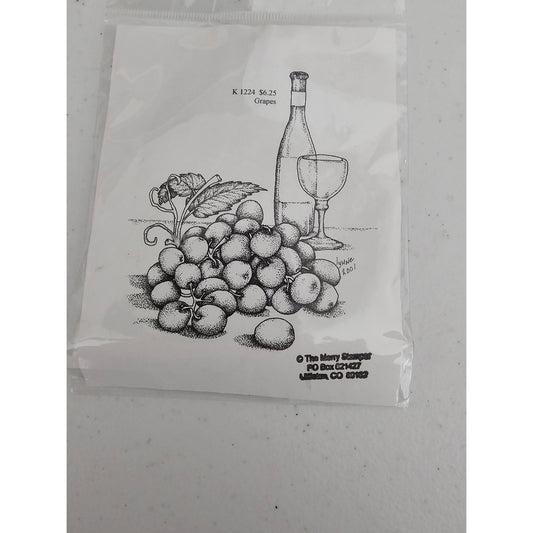 Vintage The Merry Stamper Unmounted Stamp Grapes Wine Bottle and Glass