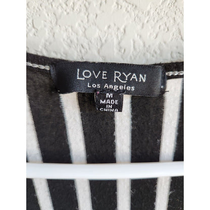 Love Ryan LA Sz M Handkerchief Hem Maxi Dress Black White Vertical Stripes
