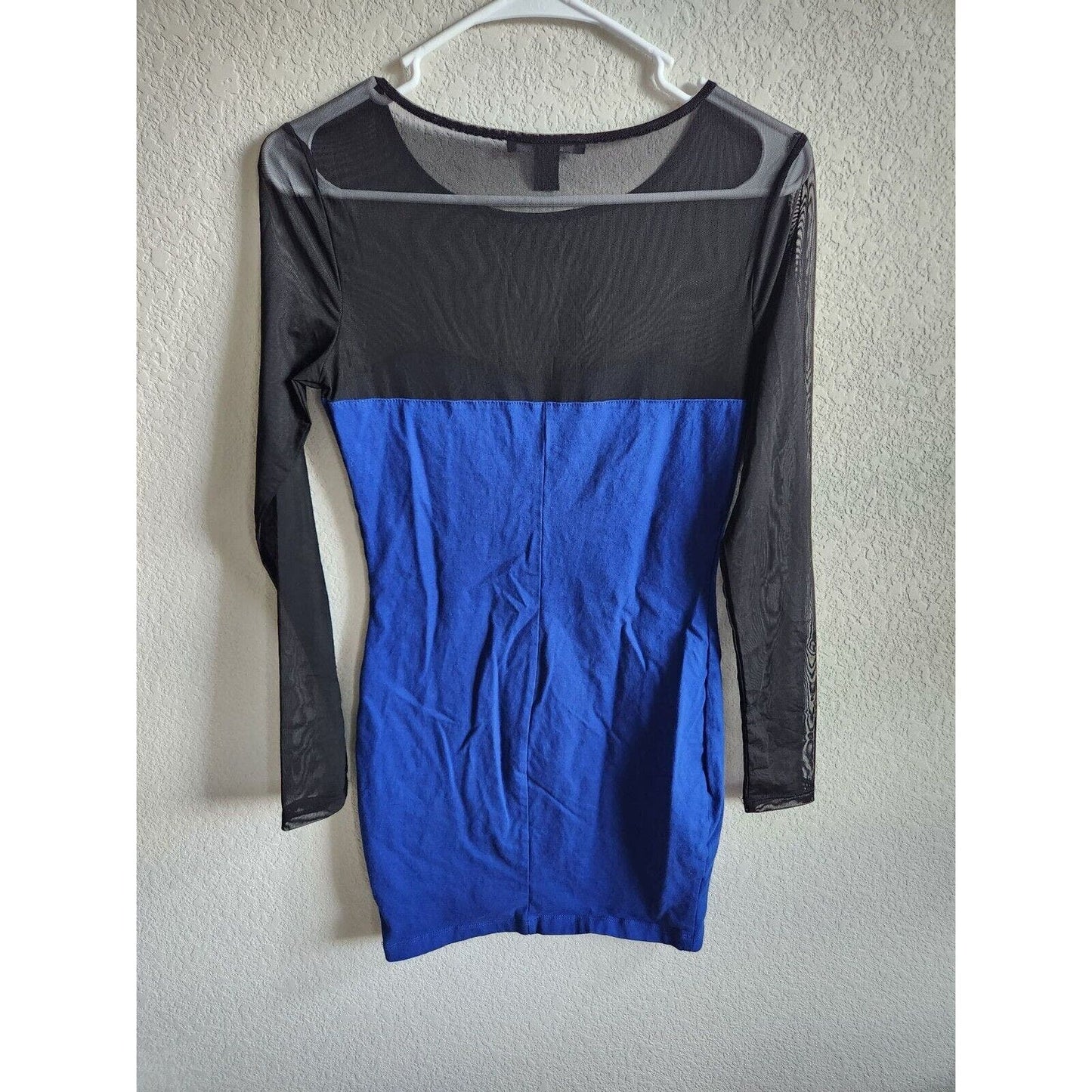 Vintage Y2K Forever 21 Sz M Mini Dress Blue Black Long Sleeve Mesh