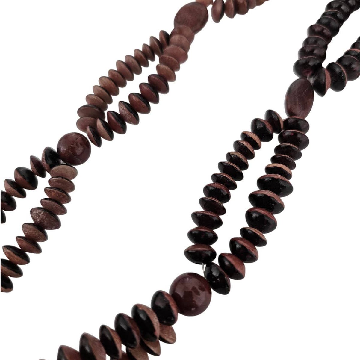 Vintage 1970s Primitive Multi Strand Wooden Beaded Necklace Brown