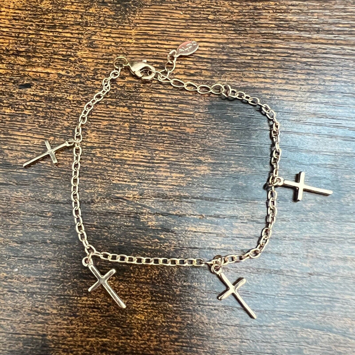 Aldo Silver Tone Cross Charm Chain Bracelet