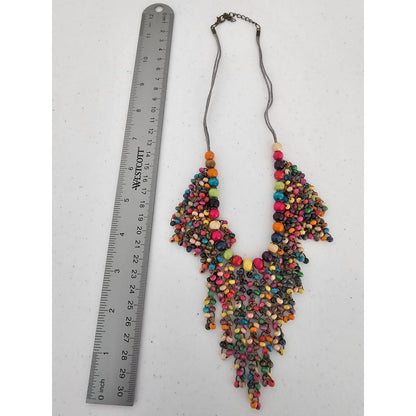 Vintage Y2K Wooden Beaded Bib Style Necklace Rainbow Pride