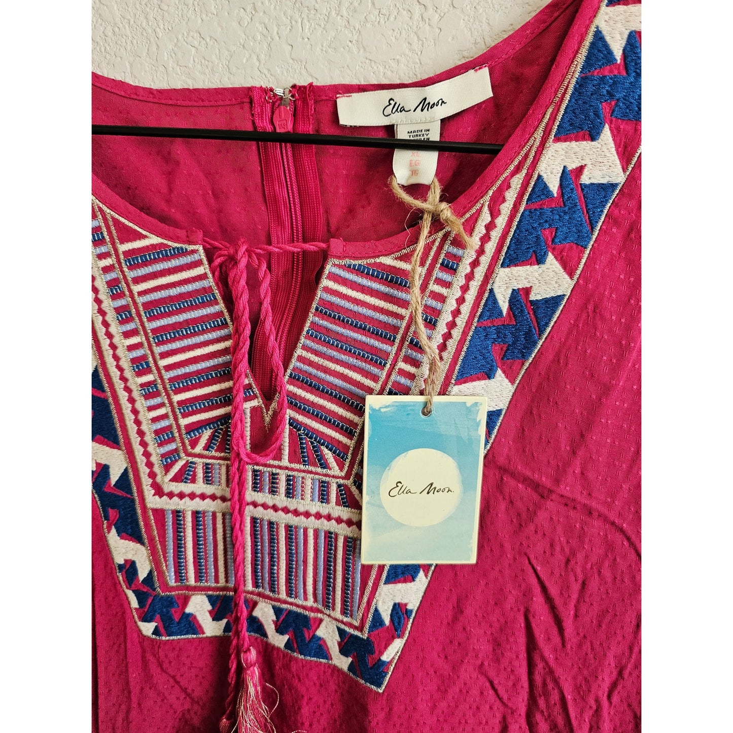 Ella Moon XL Knee Length Short Sleeve Tunic Style Embroidered Dress Dark Pink