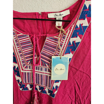 Ella Moon XL Knee Length Short Sleeve Tunic Style Embroidered Dress Dark Pink