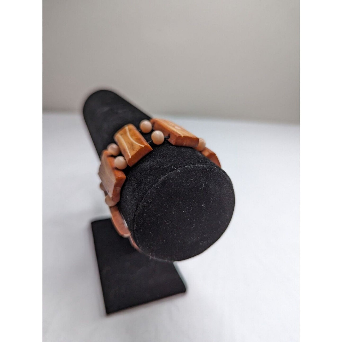 Vintage 1970s Wood and Glass Beaded Bangle Bracelet