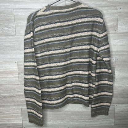 Marsh Landing Womens Sz L V Neck Knit Cotton Blend Sweater Striped Green