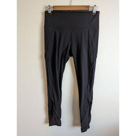 Athleta Womens Sz S Compression Leggings Black Mesh Bottom Cropped