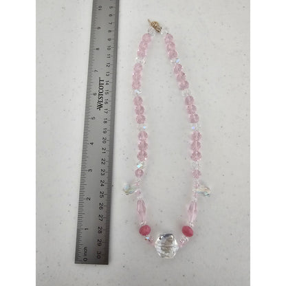 Vintage Y2K Womens Single Strand Necklace Clear Rhinestone Pink Preppy