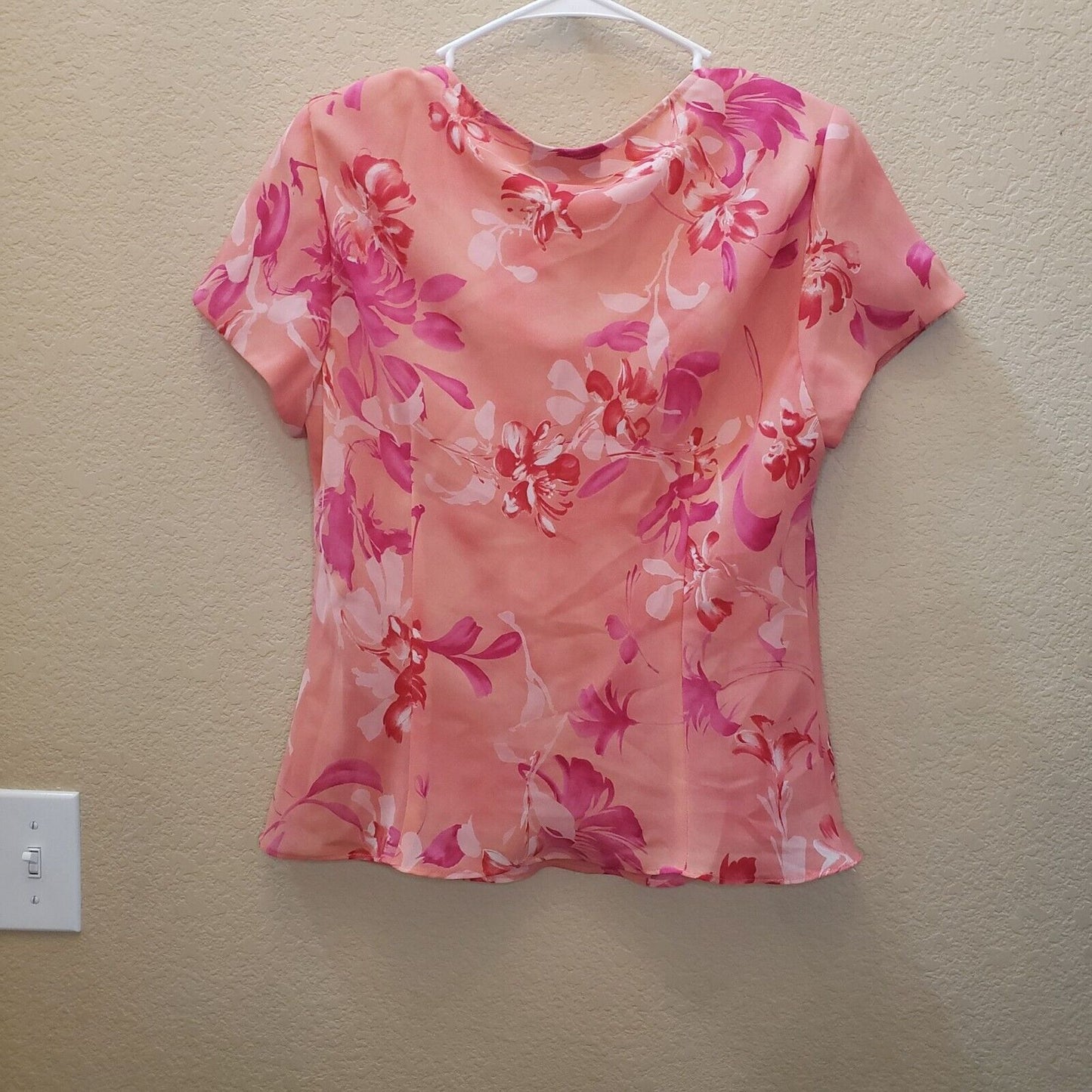 Vintage Positive Attitude Womens sz 14 Light Pink Scoop Neck Floral Blouse
