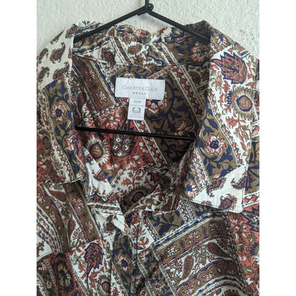 Charter Club Woman Sz 18W Short Sleeve Button Down Blouse Brown Floral