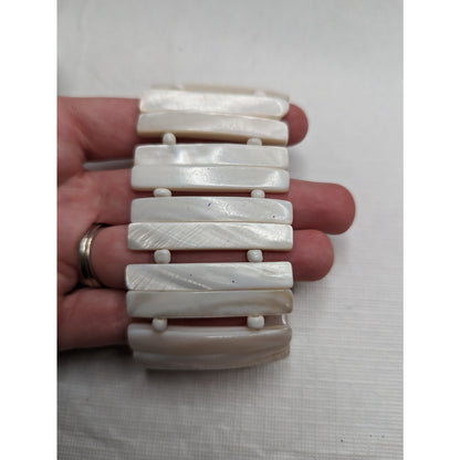 Vintage 1970s Cream Tone Beaded Cuff Bracelet