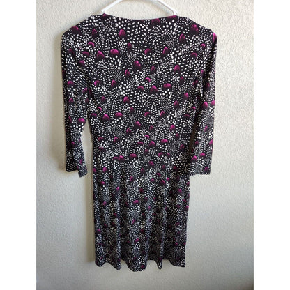 White House Black Market Womens Sz 2 Knee Length Long Sleeve Dress Purple Print