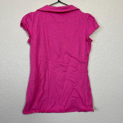 Union Bay Womens Sz L Short Sleeve Pink Polo Shirt V Neck