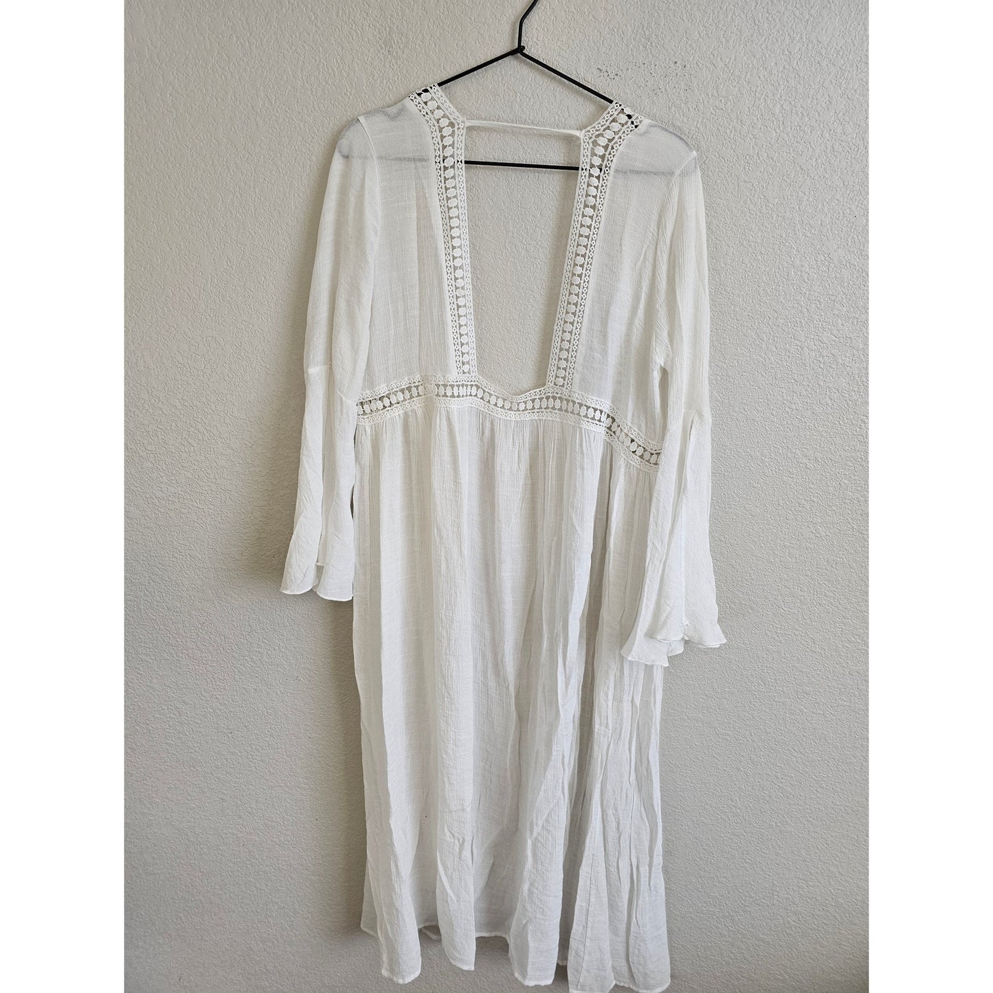 Cupshe Womens OS One Size Swimsuit Coverup White Gauzy Boho Tie Front