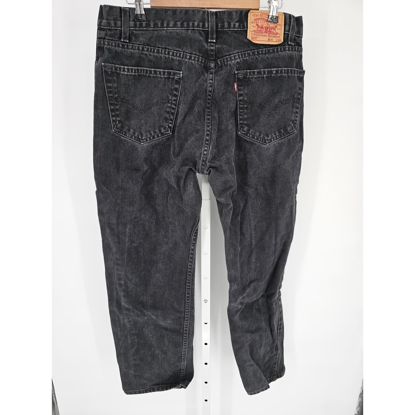 Levi 505 Mens Sz 36x30 Stone Wash Straight Leg Jeans Gray Black Vintage 90s