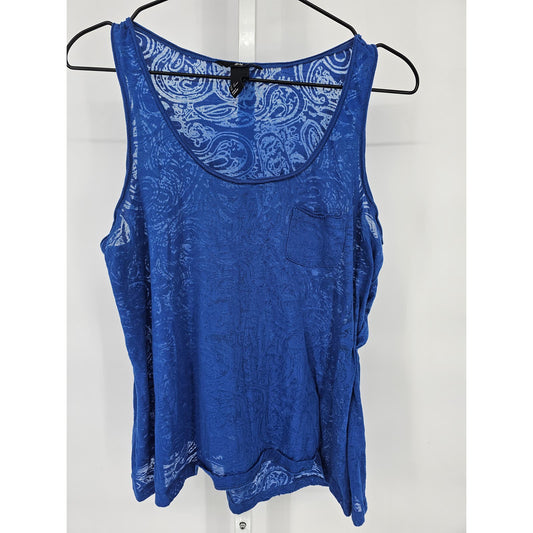 H&M Womens Sz M Semi Sheer Burnout Tank Top Blue Paisley Print