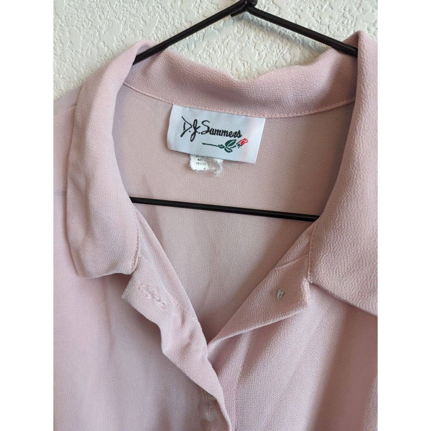 DJ Summers Womens Sz 10 Light Pink Semi Sheer Button Down Shirt Tie Front Vintag