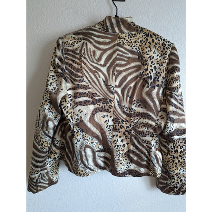 Sandra Darren Womens Sz 8 Satin Blouse and Blazer Set Animal Print