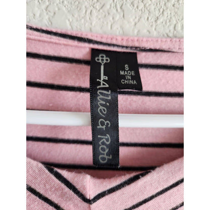 Allie & Rob Womens Sz S Long Sleeve Blouse Pink Black Striped Tiered