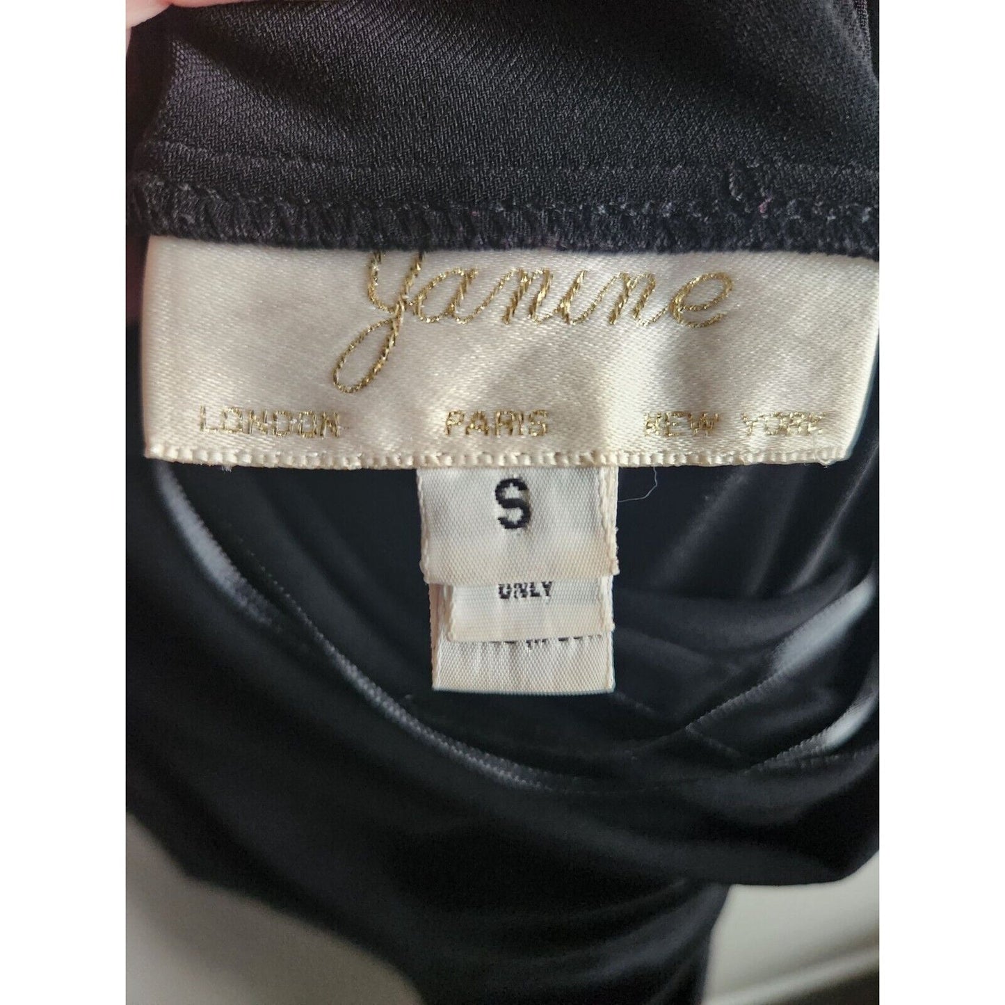 Vintage Janine Paris Womens Sz S Midi Formal Black satin Dress Lace Back