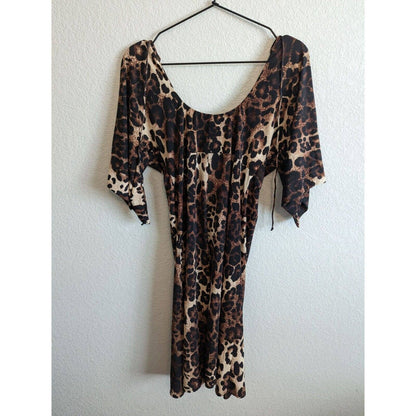 Vintage 1990s Linda Segal Womens Sz M Leopard Print Knee Length Dress