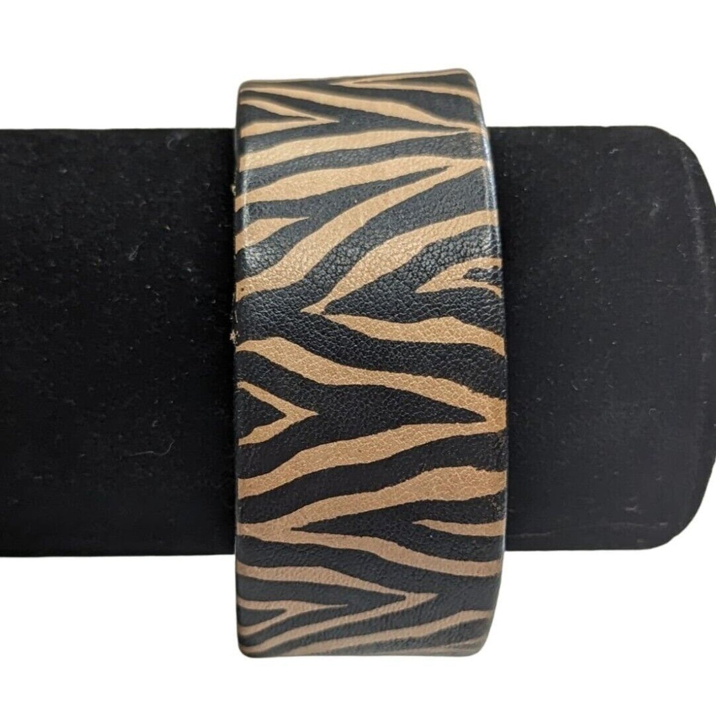 Vintage 1990s Zebra Animal Print Leather Cuff Bracelet