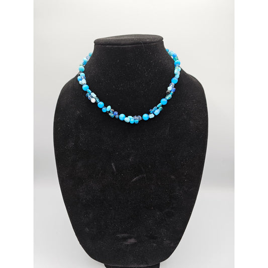 Vintage Y2K 2 Strand Glass Beaded Necklace Bright Blue Beads