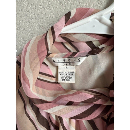 Studio JPR Womens Sz S Blouse Pink Brown Striped Sleeveless Turtleneck