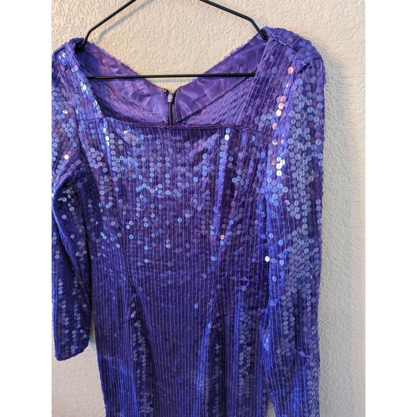 Vintage 1980s Womens Sz M Mini Dress Long Sleeve Purple Full Sequin